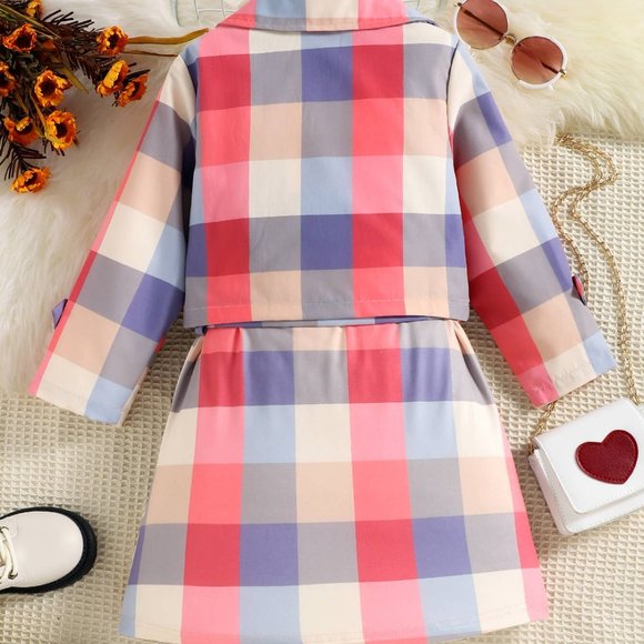 GIRLS PLAID JACKET AND SLEEVELESS DRESS SET - Picture 4 of 6
